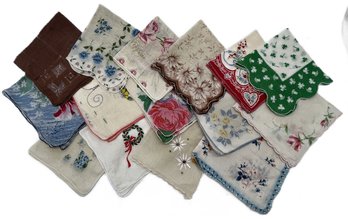 Lot Of 30 Vintage Handkerchiefs, Embroidered, Crocheted Edges, Printed And More