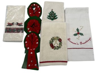 9 Pcs Christmas Felt Door Knob Hangers And Embroidered & Printed Hand Towels & More