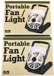 Pair (2) Portable Fan/Light Perfect For Camping, Outdoors Or Power Outage