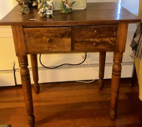 Unusual Antique Work Stand With 3 Drawers 1 Next To 2, On Turned Legs, 27' X 18' X 28'H