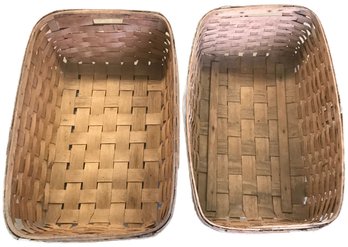 Pair Large Antique Woven Baskets 1 With With Handles, Largest 28' X 19' X 9.5'H