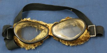 Vintage Fur-lined Aviation (?) Goggles With Glass Lenses