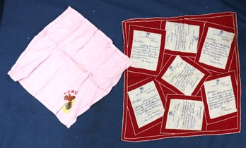 2 World War 2 Related Fabric Items - Embroidered Handkerchief & 'sweetheart' Scarf