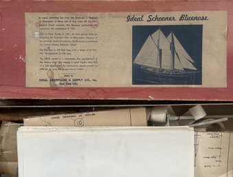 Vintage Ideal Schooner Bluenose Wooden Model In Original Box With Instructions, Box 18.25' X 6.25' X 3'H