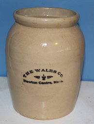 Antique Stoneware Jug Marked 'Wales Co.  Newton Centre, Mass.' - 7.5' High
