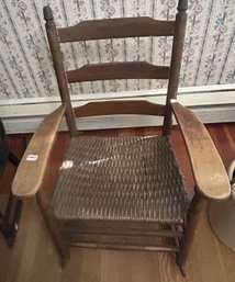 Antique Armchair Rocker With Woven Seat, 23' X 25' X 33.5'H