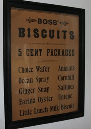 Framed Boss Biscuit Advertising Sign - 17.5' X 13'