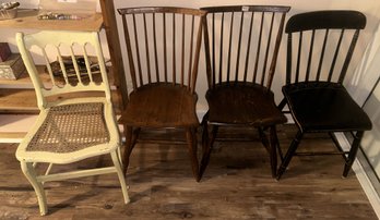 4 Pcs - 2 Similar Antique Comb Back Splayed Leg Kitchen Table Chair, 16' X 16' X 34'H And 2 Others