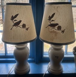 2 Pcs Pair Vintage White Ceramic Ginger Jar Shaped Table Lamp,19'H, 9' Diam. One Shade Stained