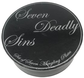 Vintge ZGallery Set Of 7 Deadly Sins Mingling Plates, Holds Wine Glass And Appetizers, Box 9.75' Diam.