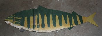 Folk Art Antique Metal Hinged Fish Sign - Made To Be Mounted On A Shaft - 36' Wide - 2-sided