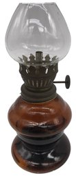 Vintage Small Amber & Clear Glass Fluid Lamp, 6'H, Embossed 'Patio Lamp'