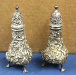 Spectacular Pair Of Kirk & Son Co. Heavily Decorated Sterling Salt & Pepper Shakers - Marked 925/1000