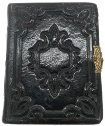 19thC Victorian Brass Bound Leather Photo Album Filled With Pictures And Tin Types
