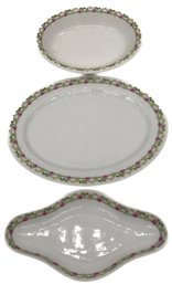3 Pcs Wm Gubrin & Co LIMOGES For Gimbel Bros, Oval Serving Plates, Floral Trim & Gold