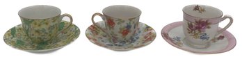 Three (3) Set Of Occupied Japan Floral Design Tea Cups And Saucers