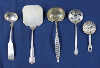 Group Of Serving Pieces - Four Are Sterling - Small Strainer At The Right Of The Photo Is Silverplate