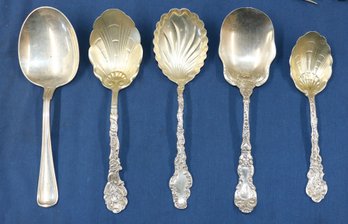 Five Sterling Silver Serving Spoons - 12.38 Ozt Total Weight