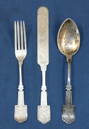 Unusual Style And Richly Engraved Set Of Fork Knife & Spoon -  Total Weight Is 2.09ozt