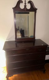 Antique Chippendale Mahogany 4-Drawer Dresser On Tray Legs With Mirror With Crown & Finial, 42' X 19' X 73'H
