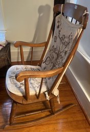 Maple Comb Back Rocking Chair With Crewel Work Cushions, 24' X 30' X 40'H