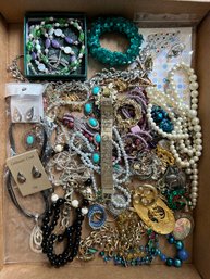 Lot Of Costume Jewelry - Necklaces, Brooches & Pins, Bracelets, Earrings, Some Sterling & 1/20 12K GF