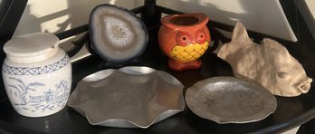 6 Pcs Misc Aluminum Trays, Owl, Cut Rock And More