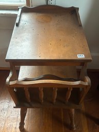 Vintage Colonial Maple Side Table With Magazine Rack, Turned Splayed Legs, 15' X 23' X 24'H
