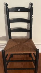 Antique Black Ladder Back Rush Seat Side Chair, Nice Condition