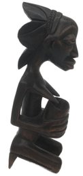 Vintage African Carved Wooden Tribal Statue Of Nude Kneeling Woman 2.5'W X 4'D X 11.5'H
