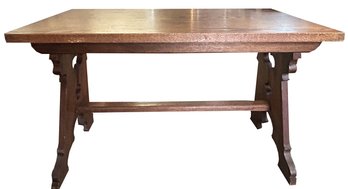 Spectacular Antique Oak Church Communion Table With Cross Cut-Outs In Both Ends, 48.25' X 28.25' X 30.25'H