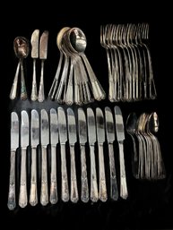 52 Pcs Vintage  Silver Plater 4 Pcs-12 Place Setting, Plus 2-Butter Knives & 2 Sugar Spoons By WM Rogers Mfg C