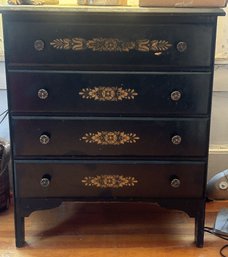 Vintage Black 4 Drawer Side Chest With Gold Stenciling, 25' X 15' 28'