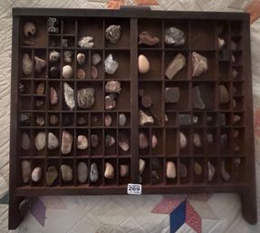 Printer's Drawer With Glued-In Rocks, Minerals & Shells, 22' X 1' X 17'H