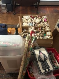 Vintage Christmas Decorations, Wrapping Paper & Storage, And Lights, Some Mercury Glass And Hand Made
