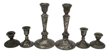 6 Pcs Weight Sterling Candles Stick Holders, 3 Graduated Pairs, Tallest 9'