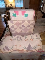 3 Pcs Nice Vintage Hand Made Twin Or Smaller Quilts On Quilt Stand