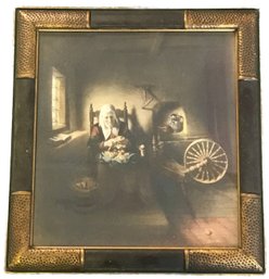 Antique Square Framed (Metal Accents) Picture 'The Apple Peeler', 1913 By Taber Prang Art Co.