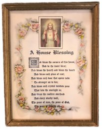 Framed Print Of 'A House Blessing' With Jesus Sacrade Heart, Frame 10'W X 13'H