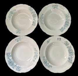 4 Pcs Vintage Dresden Semi-Porcelain Shallow Soup Bowls, 9-3/8' Diam.
