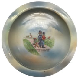 Vintage Dog Theme Feeding Bowl W/Charlie & Charlotte Out For A Walk And Lost Their Way, 7-3/8' Diam X 1-38H