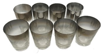8 Pcs Vintage MCM Bar Glasses With Silver Ombre Around Upper Glass, 4-Double Rocks & 4-Hi-Balls