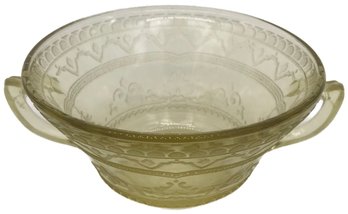 Yellow Federal Depression Glass Patricia Spoke Sugar Bowl, 4.75' Diam. X 6' X 2.5'H