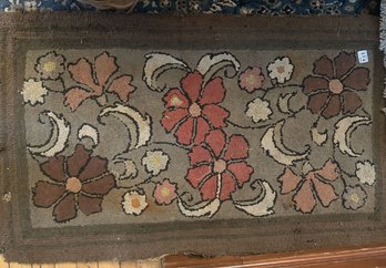 Vintage Hand Punched Carpet With Earthtone Floral Design And Wear From Use, 24' 40'