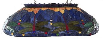 Spectacular Vintage Leaded Glass Dragonfly Themed 3-Light Pool Table Hanging Light, 41.5' X 20.5' X 10'H