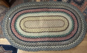 Vintage Hand Braided Oval Carpet In Need Of Minor Repair, 38' X 63'