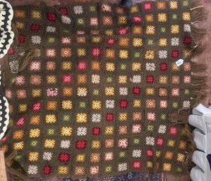 Vintage Hand Crocheted Afghan Throw, 40' X 45'