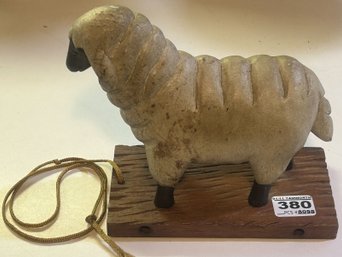 Vintage Craved Wooden Sheep Pull Toy Minus Wheels, 8' X 3.5' X 7'H