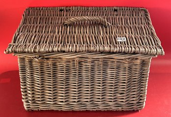 Vintage Wicker Picnic Lunch Hamper, Lid Not Attached.
