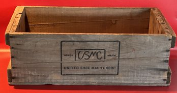 Vintage Wooden Crate Stamped USMC United Shoe Machy Corp, 23' X 11.75' X 8'H